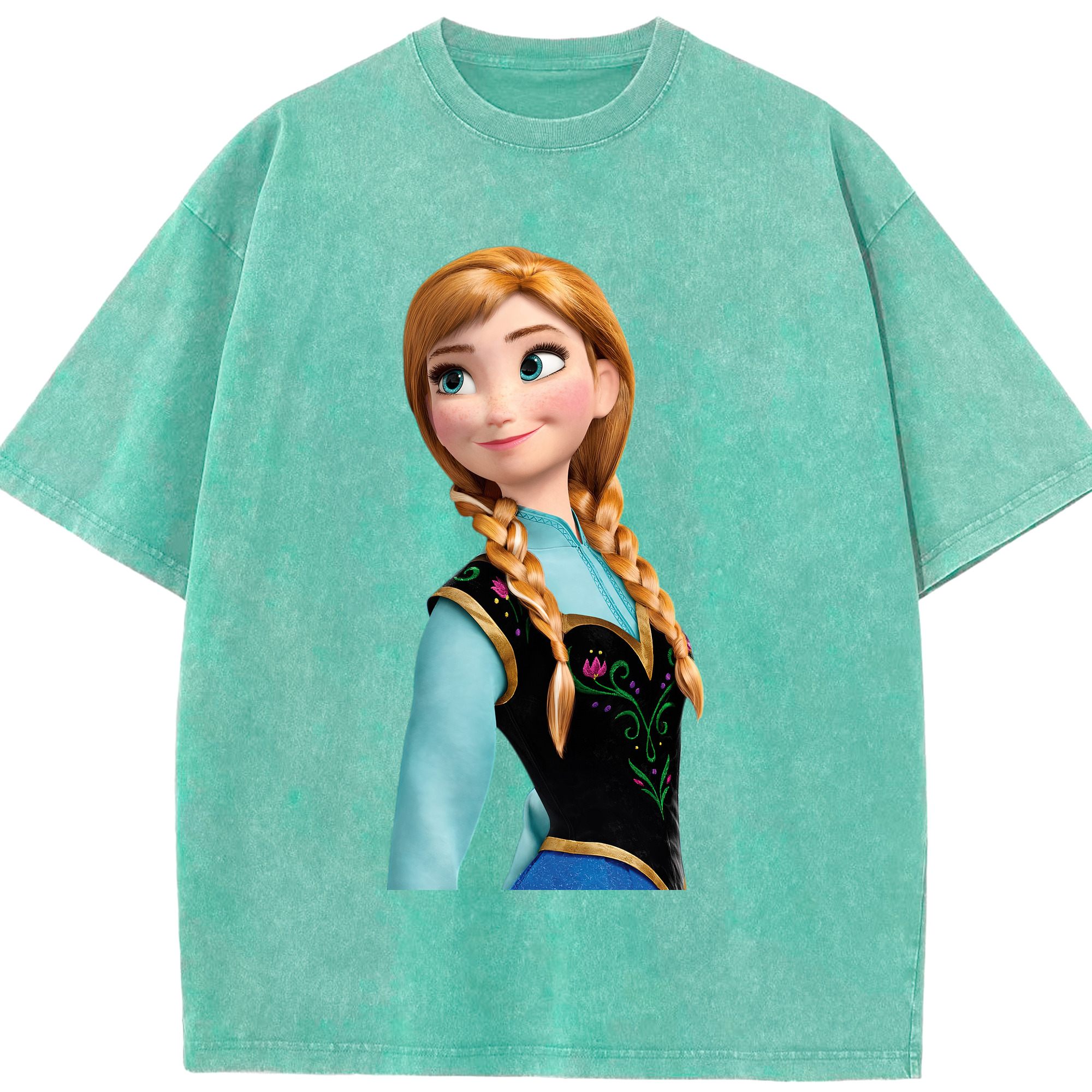 （画像用） アナと雪の女王 アンナ エルサ Frozen Anna Elsa 綿100% ヴィンテージ風 半袖Tシャツ（フロントプリント）